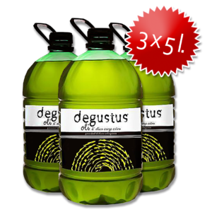 Aceite de Oliva Virgen Extra Degustus – Arbequina Caja 3 Garrafas de 5 Litros (15L)